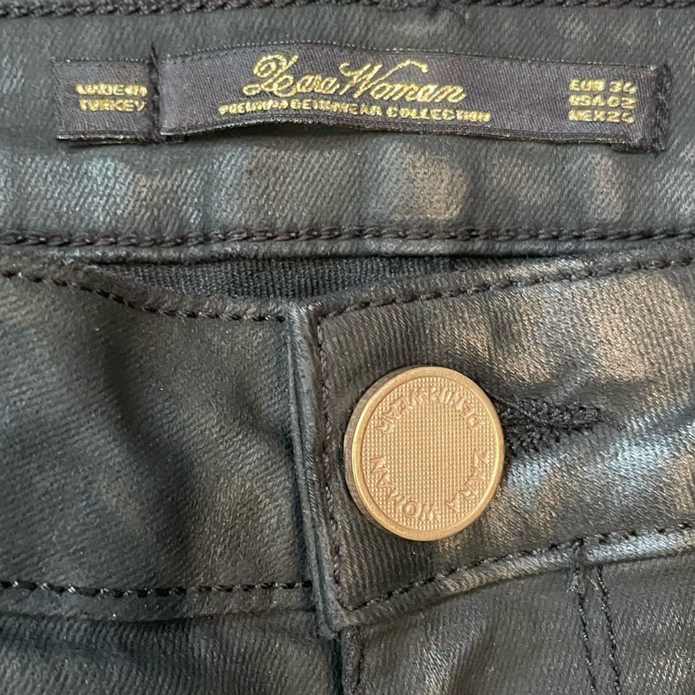 Zara Black Vegan Leather Y2K Moto Jeans Size 2 - Picture 9 of 10